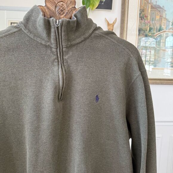 Polo Ralph Lauren Olive Green Cotton Quarter Zip Sweater XL - Picture 1 of 6